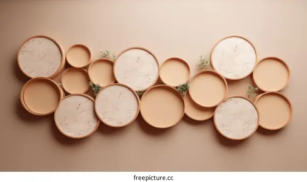 Beige Circle Frames with Marble Texture