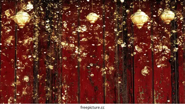 Gold Decorated Red Wooden Wall Background