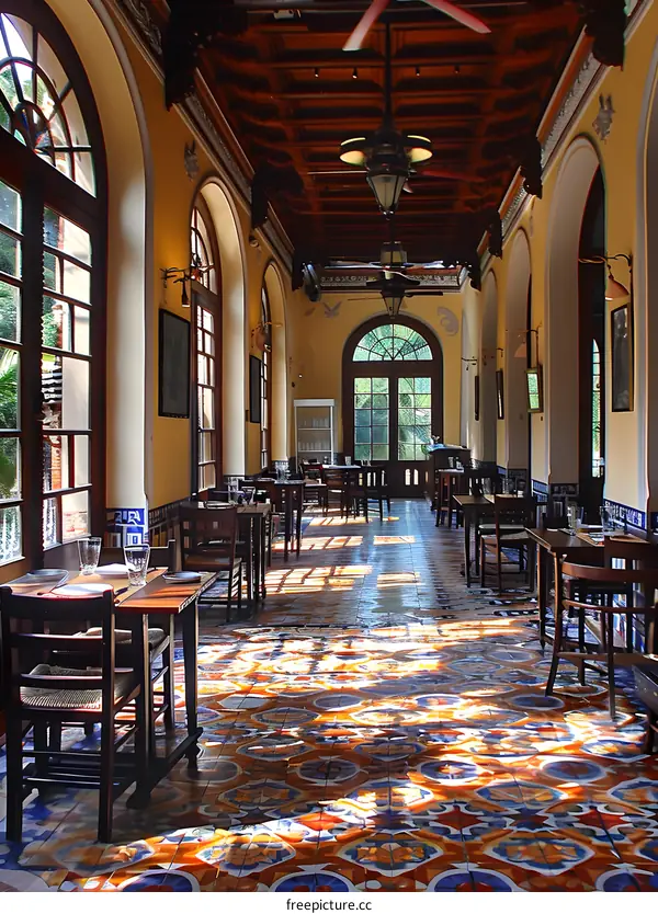 Vintage Tiled Floor in a Spanish Colonial Building