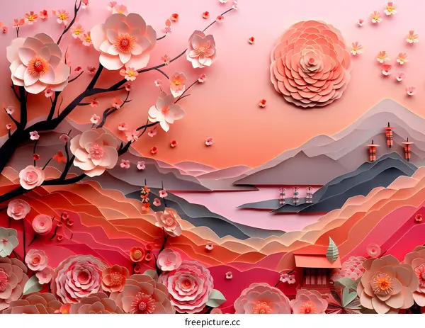 Pink paper flower landscape