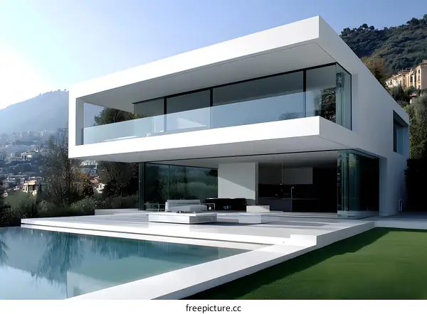 Modern White House with Swimming Pool and View