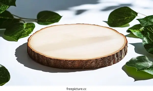Blank Wooden Slice Display with Greenery