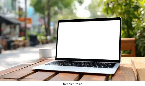 Laptop Outdoor Cafe Scene Mockup