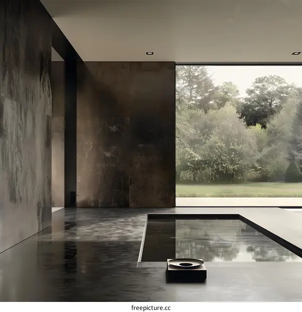 Modern Minimalist Interior Design with Pool and Window View