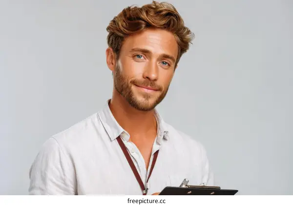 Caucasian Male Portrait with Clipboard