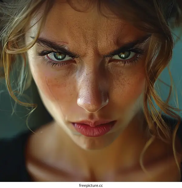 Close Up Portrait of a Woman with Intense Expression