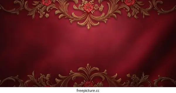 Vintage Red Background with Gold Floral Embellishments