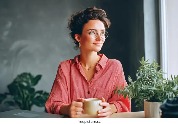 Woman Enjoying a Coffee Break at Home