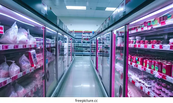 Frozen Food Aisle in a Supermarket