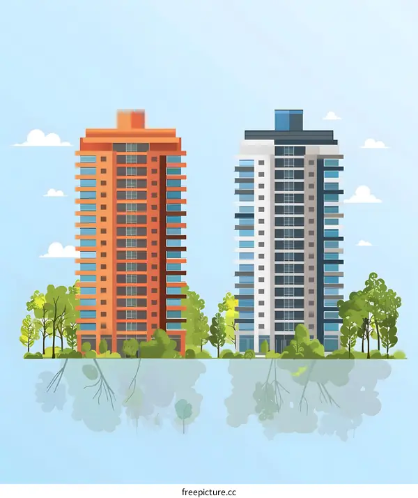 Two Modern Apartment Buildings Illustration