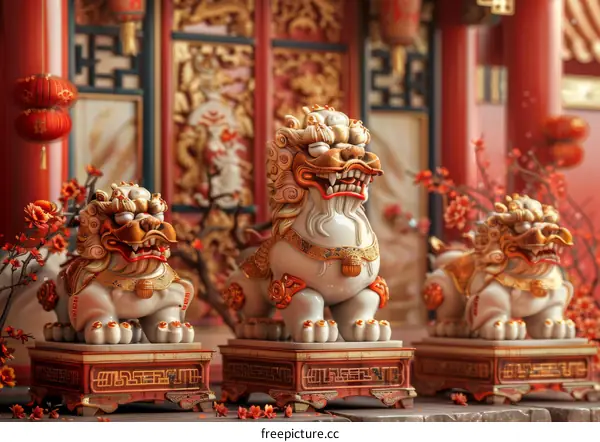 Auspicious Chinese Guardian Lions Statue
