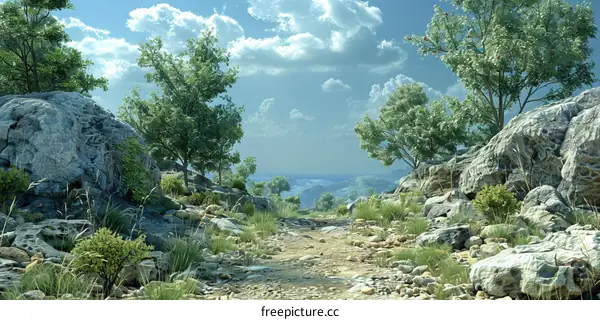 Rocky Mountains Landscape with Trees and Clouds