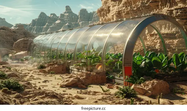 Glasshouse in the Desert Landscape