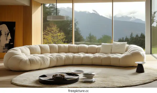 Modern Curved Sofa with Mountain View