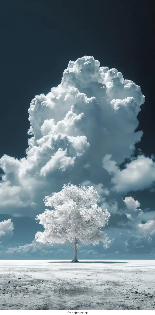 Surreal Landscape with a Single White Tree