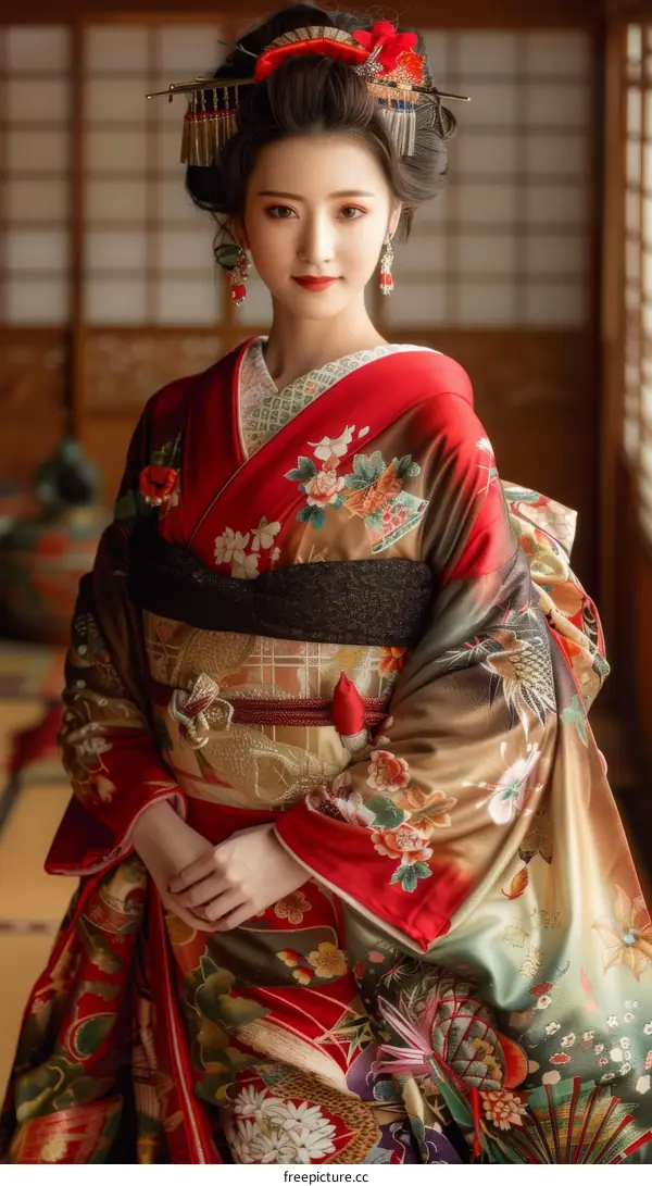 A beautiful Japanese woman wearing a kimono