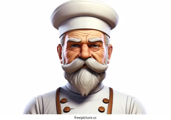 Portrait of an old chef with a white mustache and beard