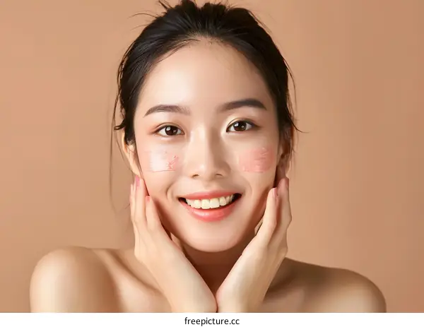 Smiling Asian Woman with Cream on Face
