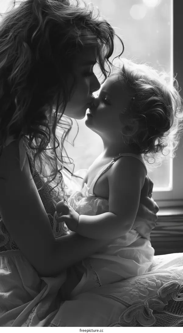 Black and white photo of a mother and her child