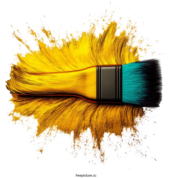 [Transparent Background PNG]Gold Paint Brush and Splatter Art