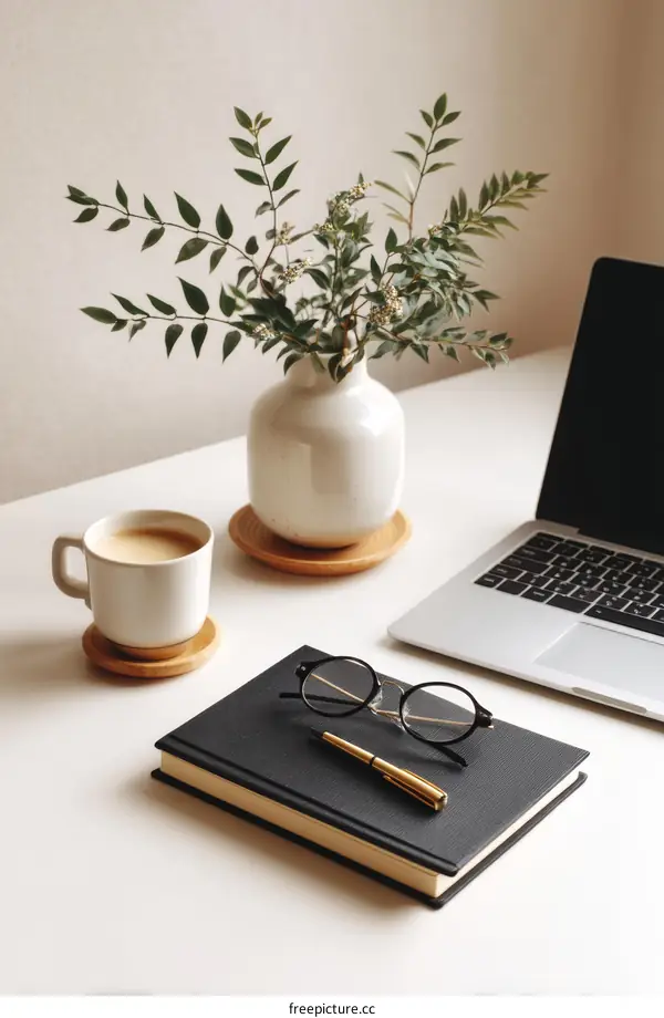 Cozy Workspace Aesthetic with Coffee and Laptop
