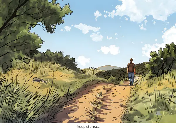 Man Walking on a Path Through a Forest