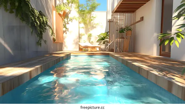 Modern Minimalist Backyard Pool Design With Wooden Decking