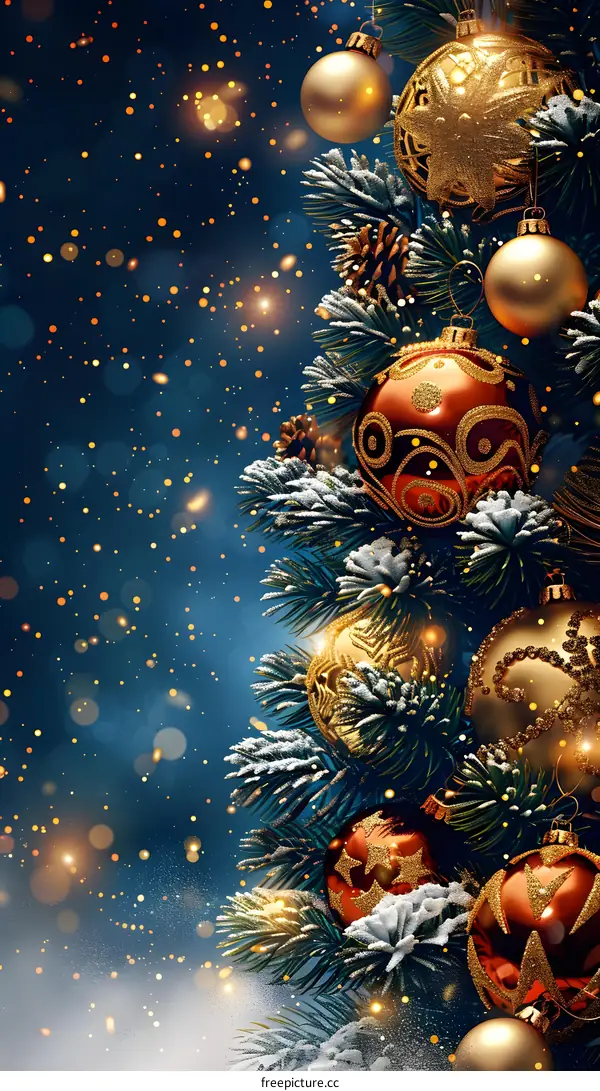 Christmas tree with golden and red Christmas balls