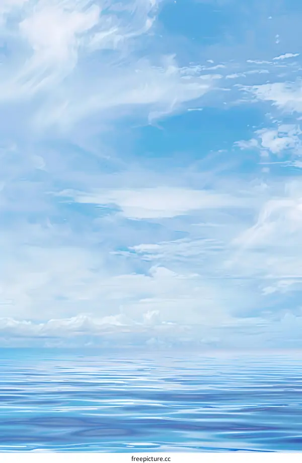 Calm Ocean Water with Blue Sky and White Clouds