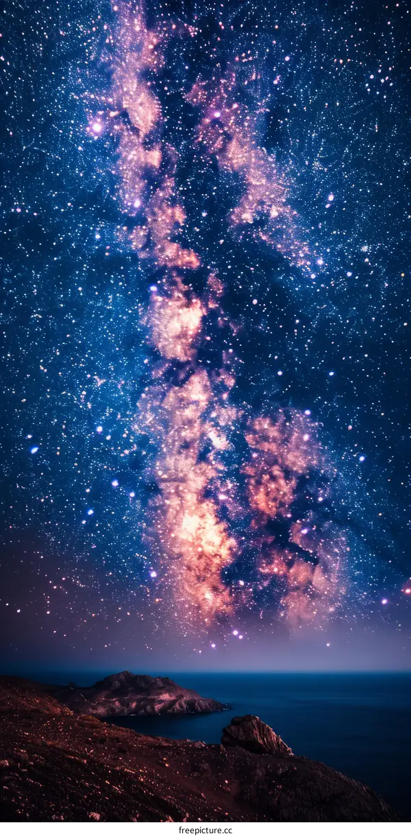 Amazing view of the night sky over the ocean