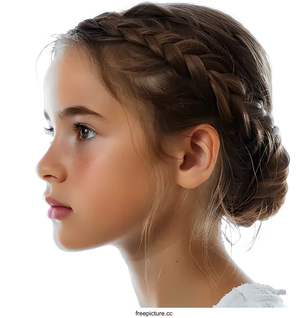[Transparent Background PNG]Portrait of a Young Girl with Braided Hair