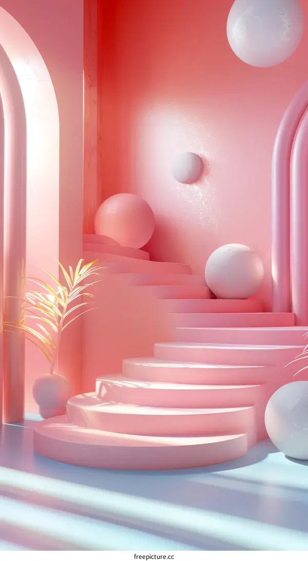Pink Aesthetic Staircase Scene Illustration