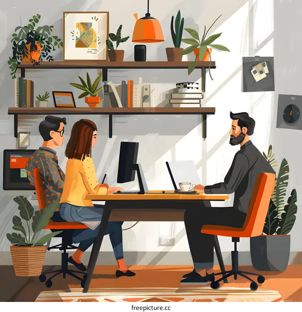 A group of people working in an office