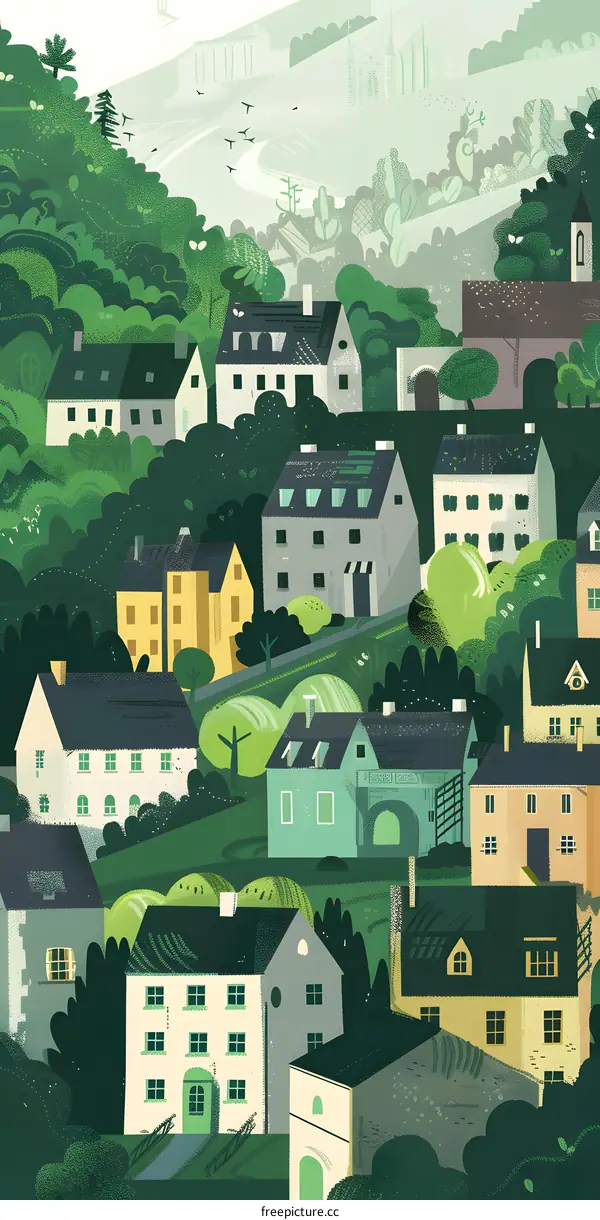 Green Village Landscape Illustration