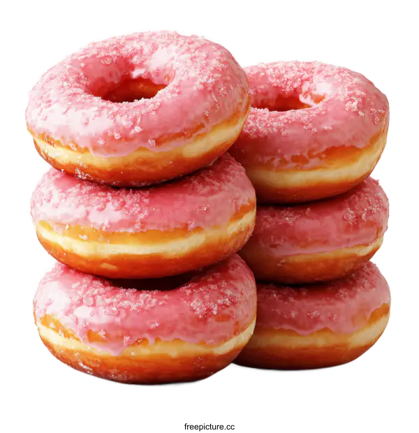 [Transparent Background PNG]Stack of Pink Glazed Donuts Dessert