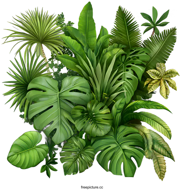 [Transparent Background PNG]Tropical Leaves Illustration On White Background