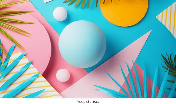 Abstract Tropical Summer Background with Colorful Geometric Shapes