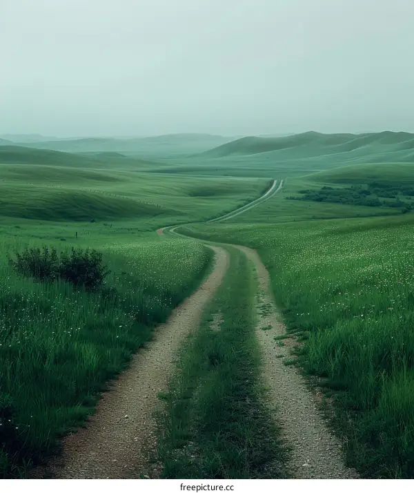 The road through the green hills