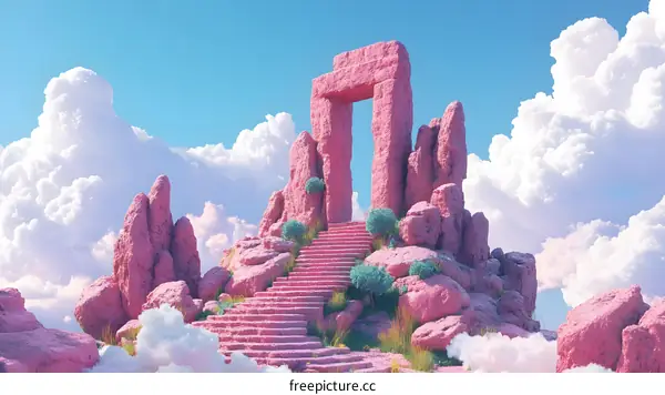Pink Rock Formation with Stairway to the Clouds