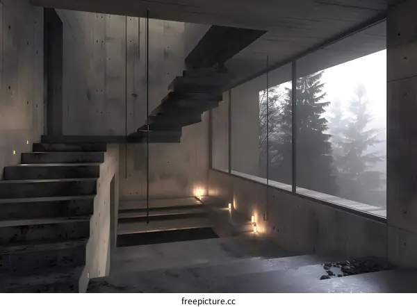 Modern Minimalist Concrete Staircase Interior Design