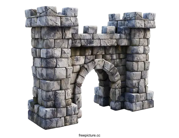[Transparent Background PNG]Grey stone medieval fantasy castle gatehouse