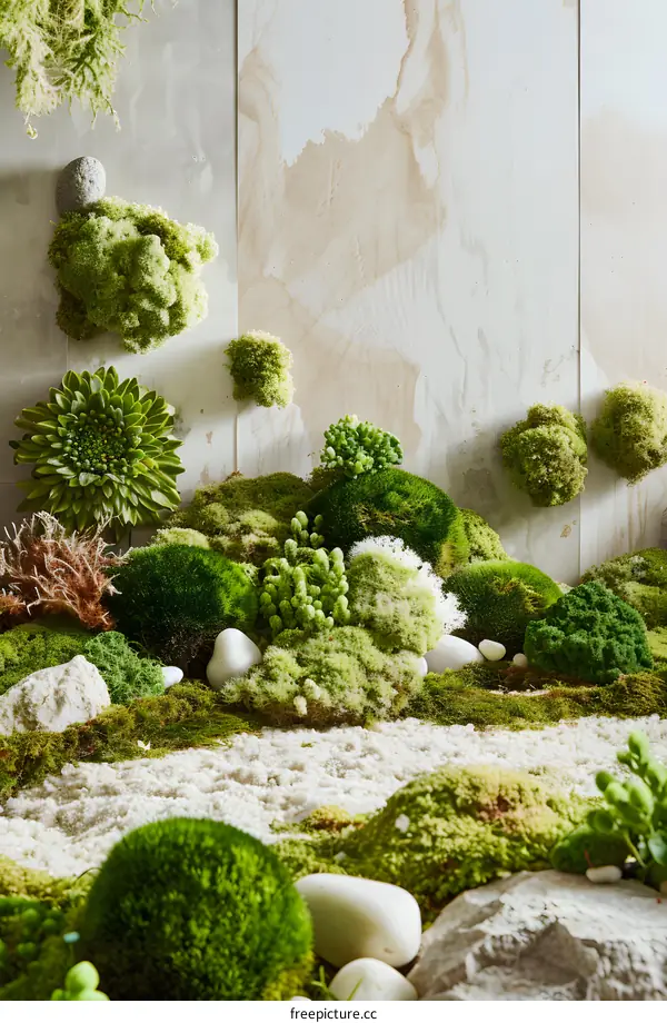 Green Moss Wall With White Stones