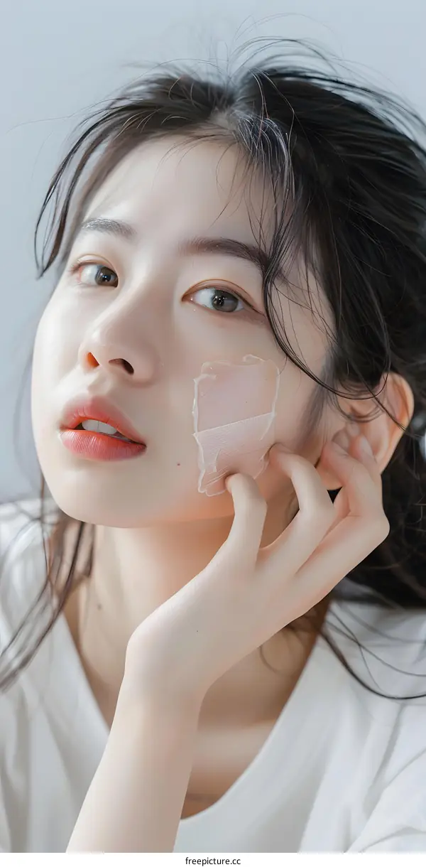 Close up portrait of a young Asian woman with a face mask on