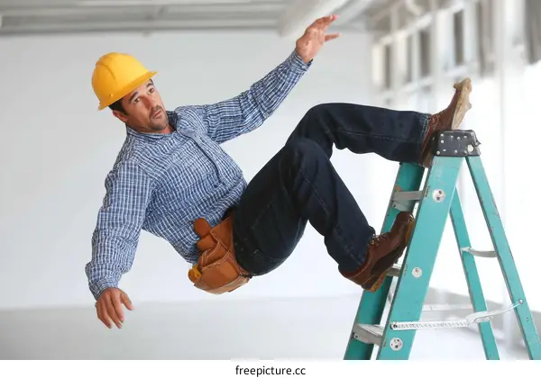 Construction Worker Falling from Ladder Accident Safety