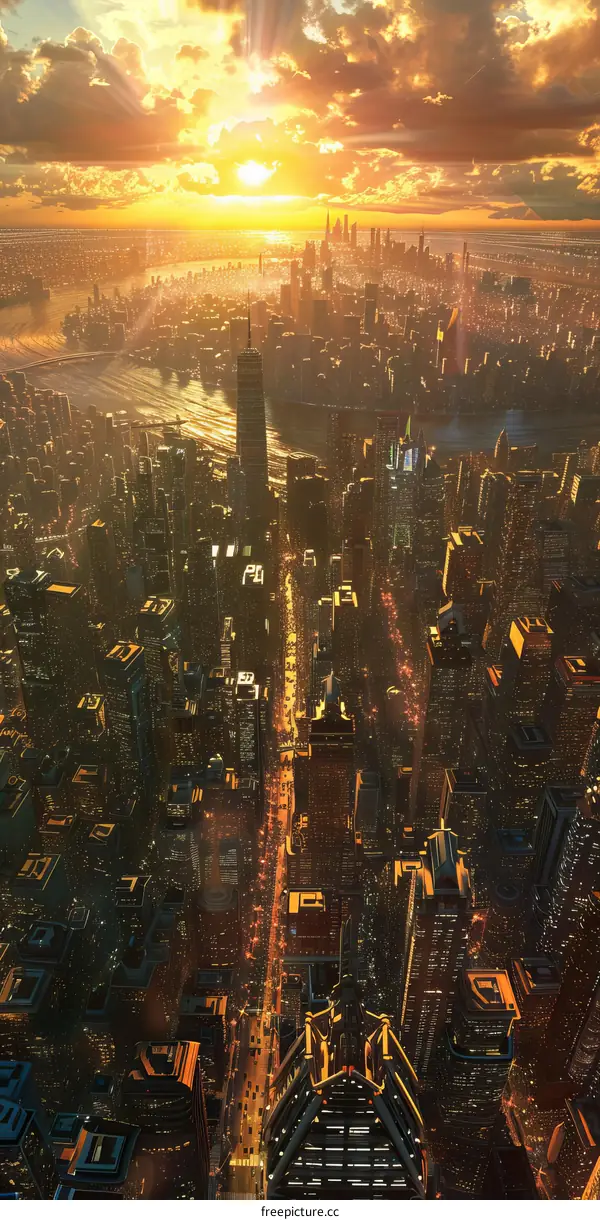 Sunrise over a Futuristic Cityscape