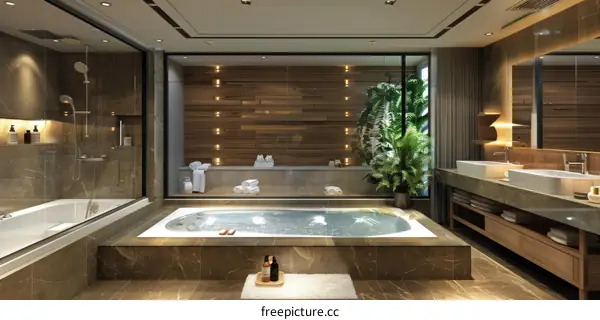 Modern Bathroom Interior Design With Bathtub And Shower