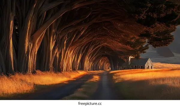 Golden Sunlight Tunnel of Trees