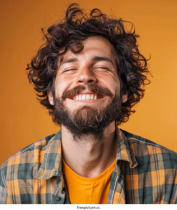 Happy Man with Curly Hair Portrait