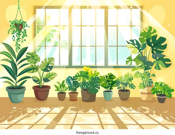 Green Plants in a Room with Window
