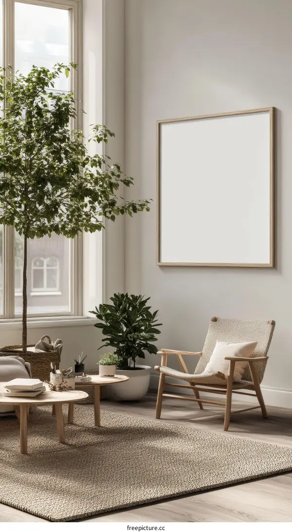 Modern Minimalist Living Room Mockup with Blank Frame